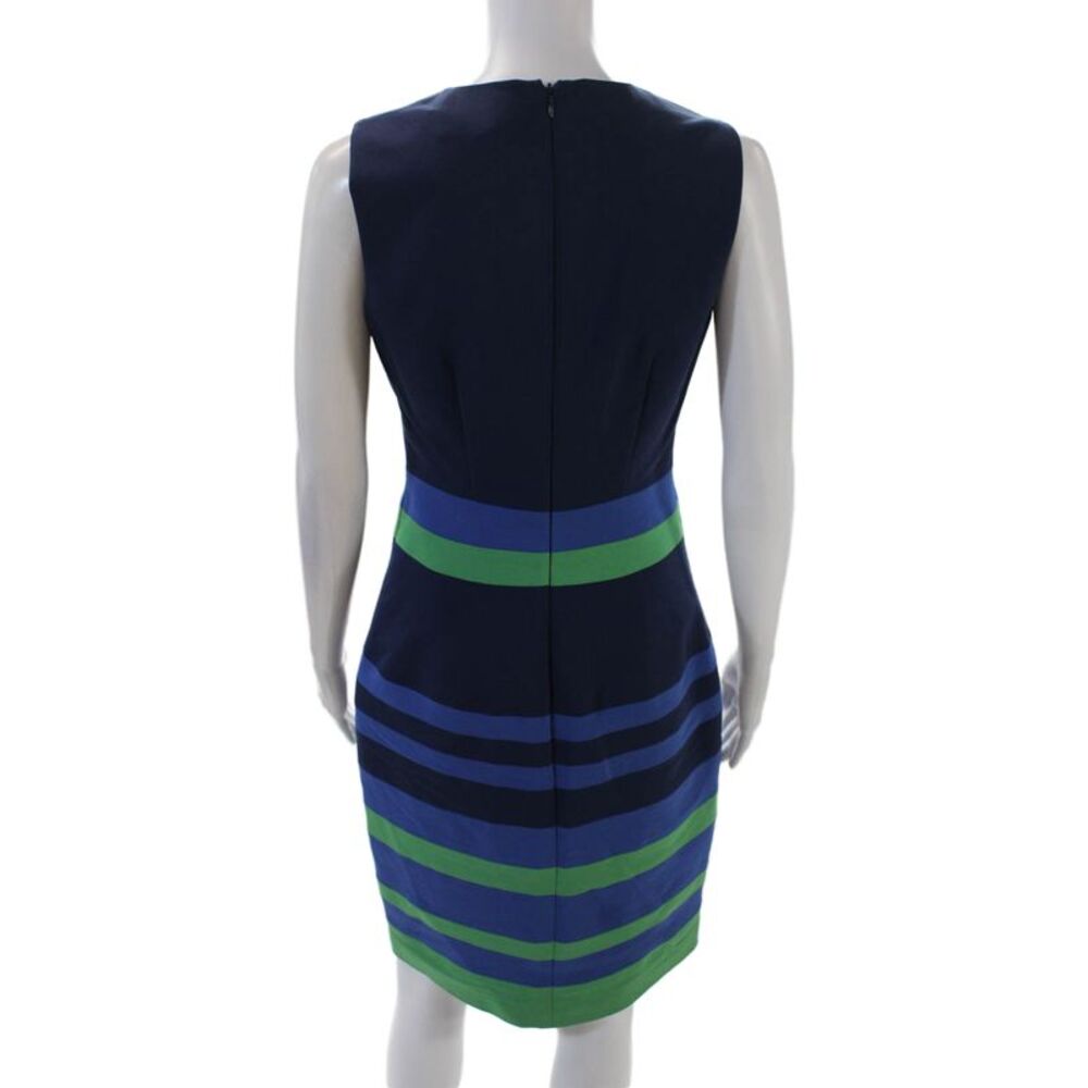 Belle Badgley Mischka Womens Striped Sleeveless Sheath Dress Navy Blue Size 4 - Picture 3 of 5